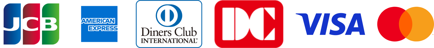 JCB、AMERICAN EXPRESS、Diners Club、DCカード、VISA、MasterCardロゴ